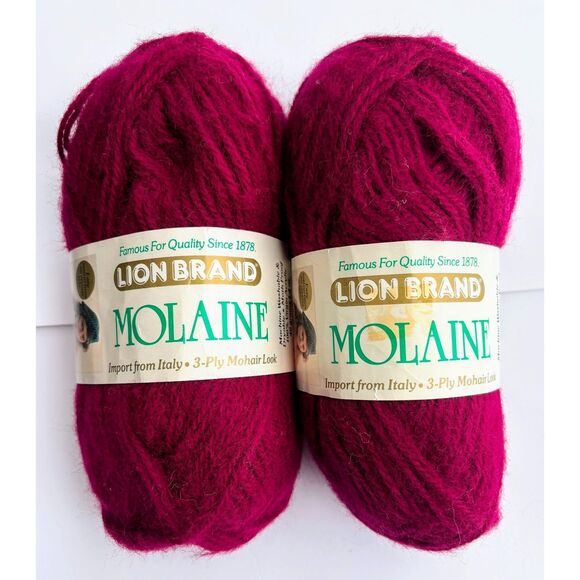 Vintage Lion Brand Molaine Yarn - 3-Ply Mohair Look, Burgundy, Lot of 2 - Picture 1 of 3